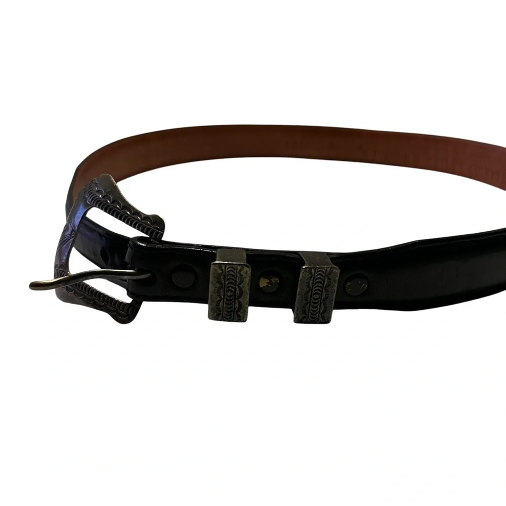 Alexander’s Belts & Buckles Genuine Black Leather Sterling Buckle Belt